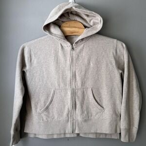 Polo Ralph Lauren Hoodie Mens Large Gray Beige Full Zip Fleece Sweatshirt Pony